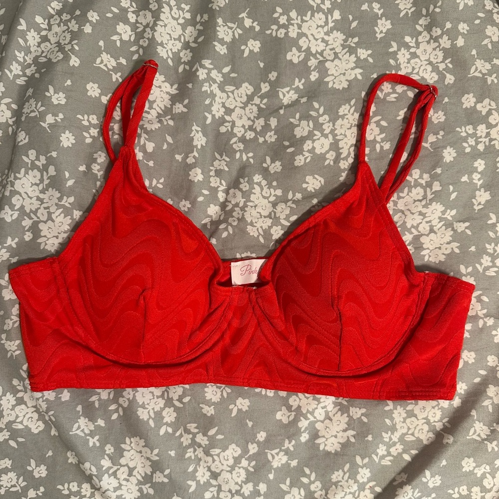 Pink Lily Red Bikini Swim Top